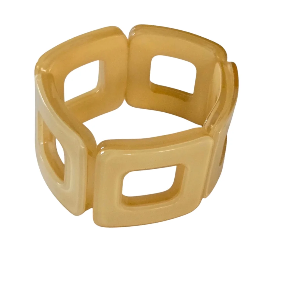 Vintage-Style Butterscotch Resin Stretch Bracelet Geometric Wide Cuff